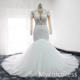 Mermaid Lace Long Sleeves Brial Wears Appliques Tulle Gowns MyChicDress